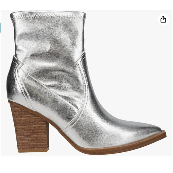NWT MIA Women's Rachell Western Boot Bootie Silver Pull On Leather Size 6 - Picture 1 of 8